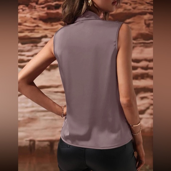 Luxe mauve purple wrap satin blouse - Picture 3 of 4